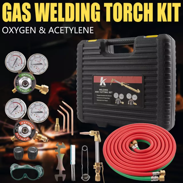 Oxygen Acetylene Gas Welding Kit & Cutting Set Oxy Torch Welder with 3 Nozzles
