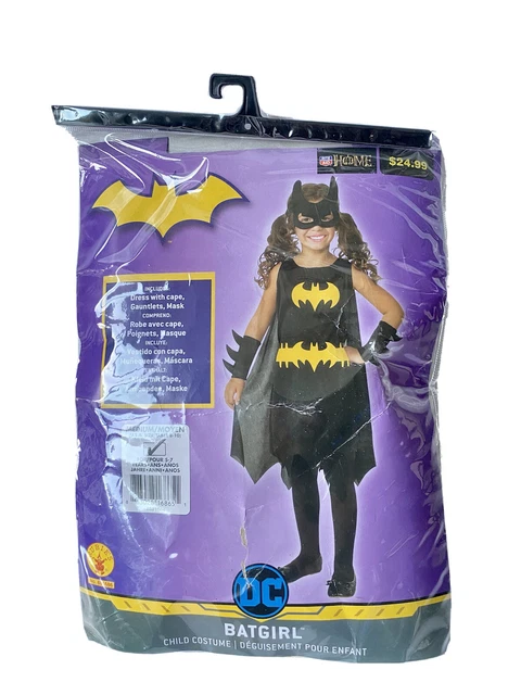 DC Comics Batgirl Costume Dress With Cape Gauntlets Mask Girls M (8-10)