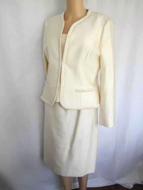 Albert Nipon Womens 3-Piece Skirt Suit Size 8 Ivory Wool & Silk 2