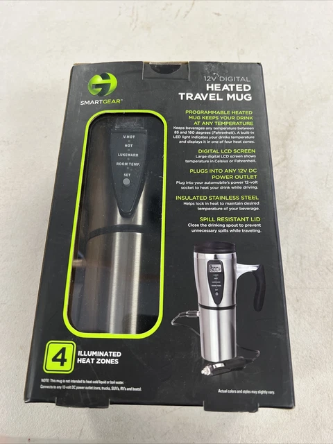 Smartgear 12V Digital Heated Travel Mug Insulated Stainless Steel 16 oz NEW NIB