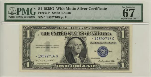 1935G $1 With Motto Silver Certificate Fr# 1617* PMG Superb Gem67 EPQ