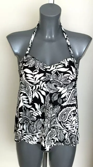 M&S Size 10 or 12 Black/White Halterneck Strapless Tankini Top Tie Back rrp £25
