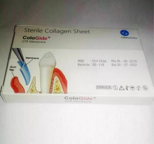 Pack of 10 New Colo Gide Sterile Collagen Sheet GTR Membrane 10 x 15mm