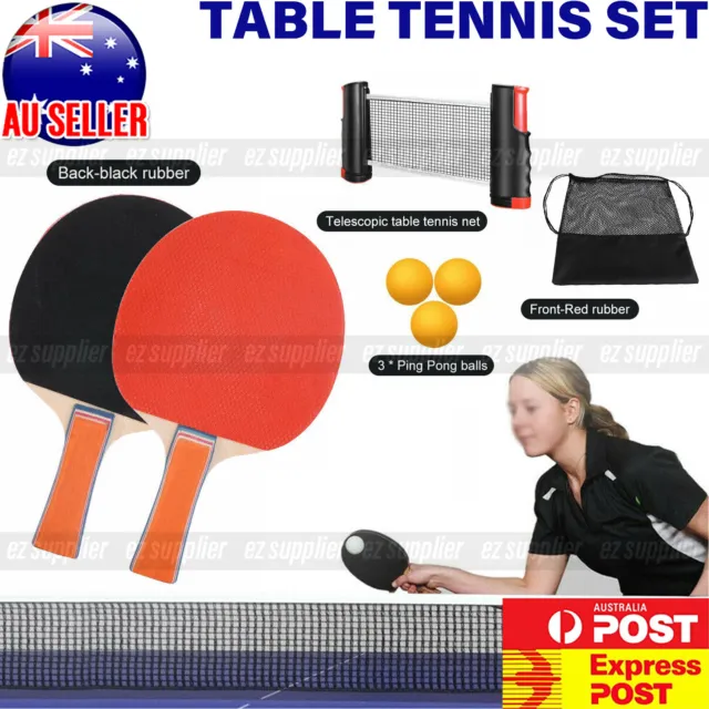 Table Tennis Kit Ping Pong Set Retractable Net Rack + 2 Bats + 3 Balls HOT