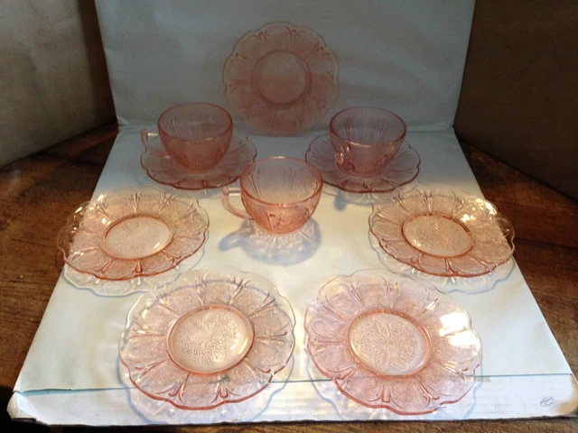 PINK DEPRESSION GLASS Saucers Cherry Blossom Jeannette Glass Co 1930 