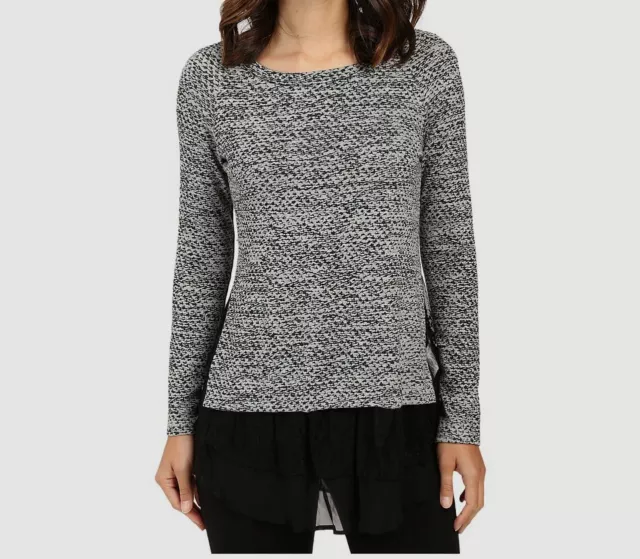 $100 Karen Kane Women's Gray Printed Crew Neck Lace Inset Sweater Size XL