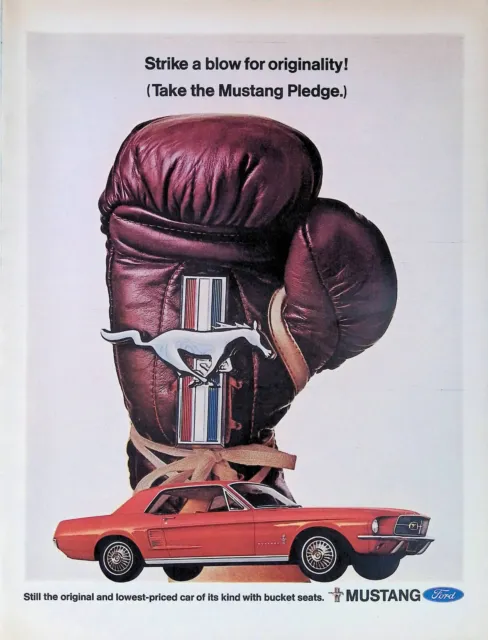Print Ad 1968 Ford Red Ford Mustang 2 Door Hardtop Boxing Glove Emblem Buckets