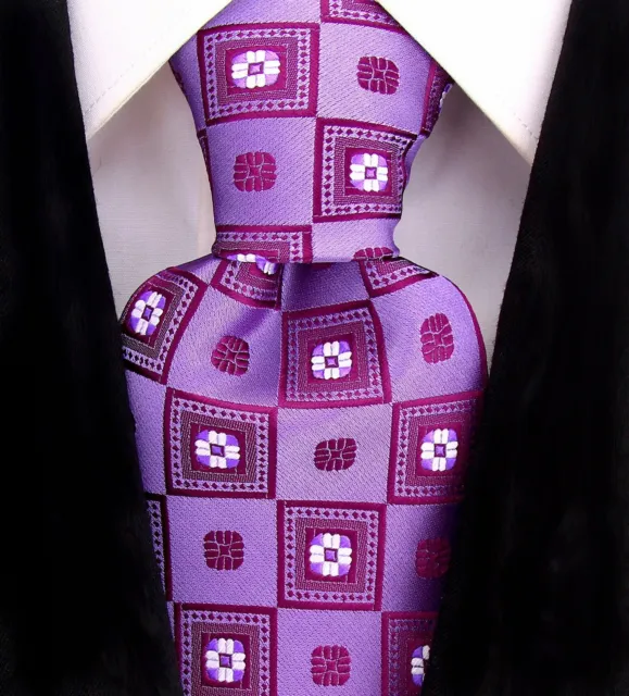 Men's Purple Designer Necktie - Jacquard Woven Floral Tie - Purple Neckwear