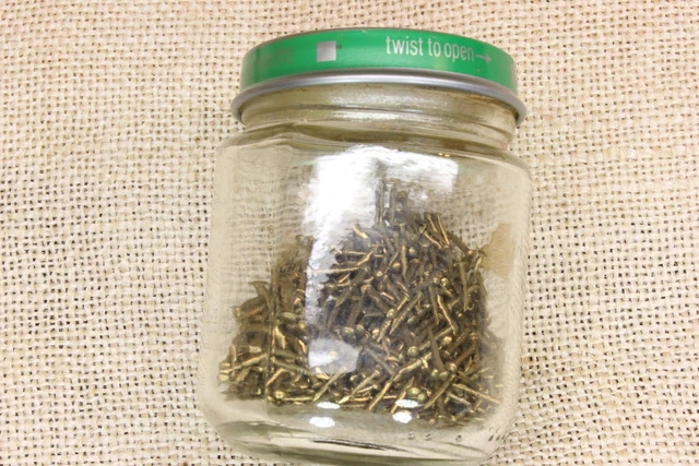 Old 3/8” Solid Brass 50 Vintage Nails Escutcheon Pins Domed Head 18 Gauge Tacks 4