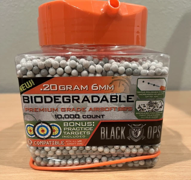 10,000 COUNT BIODEGRADABLE BBs .20g, 6mm, EcoFriendly Airsoft Ammo
