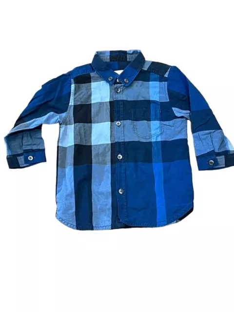 Burberry Toddler Boys Blue Nova Check Plaid Long Sleeve Button Down Shirt  18M