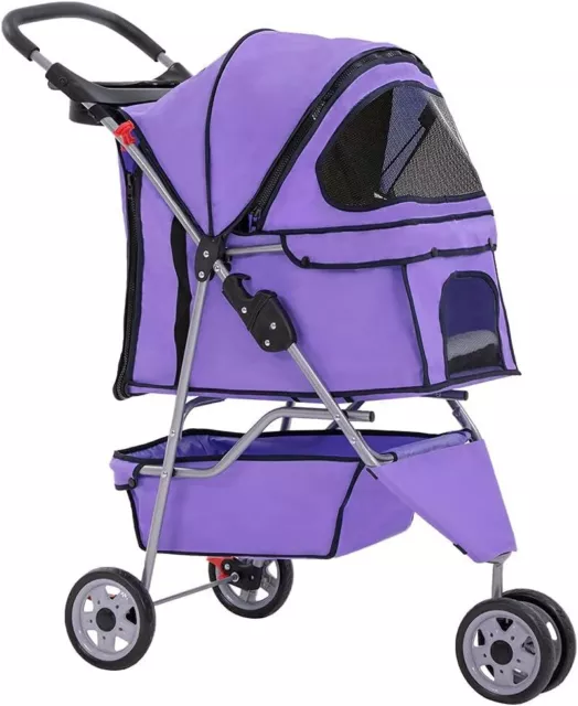 New Purple Pet Stroller Cat Dog Cage 3 Wheels Stroller Travel Folding Carrier