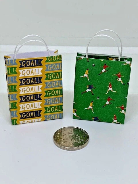 1:12th Scale Dolls House Miniature Accessory Set of 2 Boys Football Gift Bags