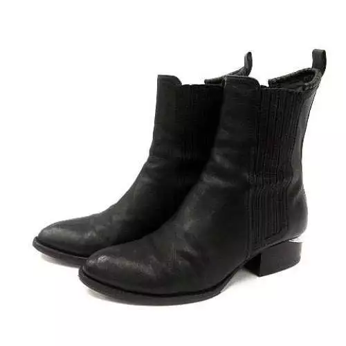 Auth ALEXANDER WANG Ankle Boots Short ANOUCK Leather Low-Heeled Size 38 Black