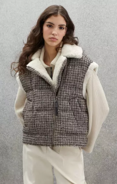 NWT$7995 Brunello Cucinelli Wool-Alpaca Tweed Down Puffer W/Shearling Fur40 W242