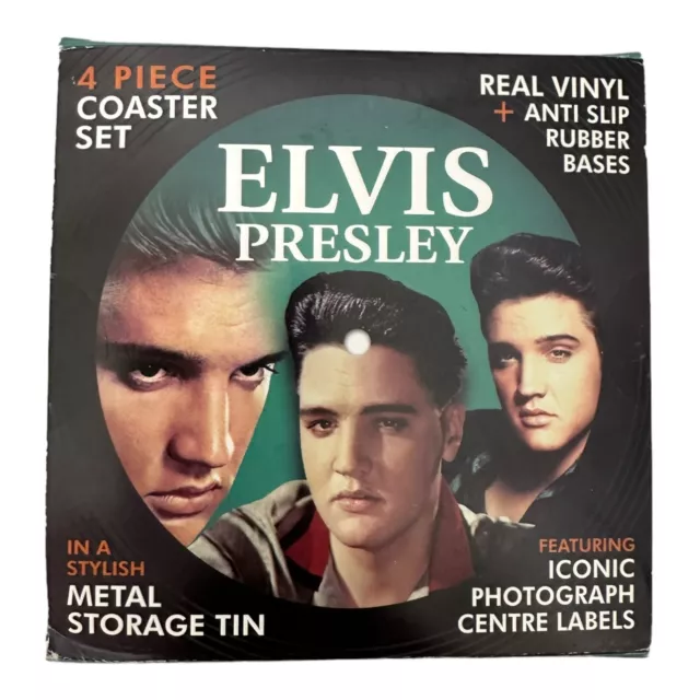 Vinyl Buddy Elvis Presley 4 Piece Coaster Set On Real Vinyl In Metal Tin