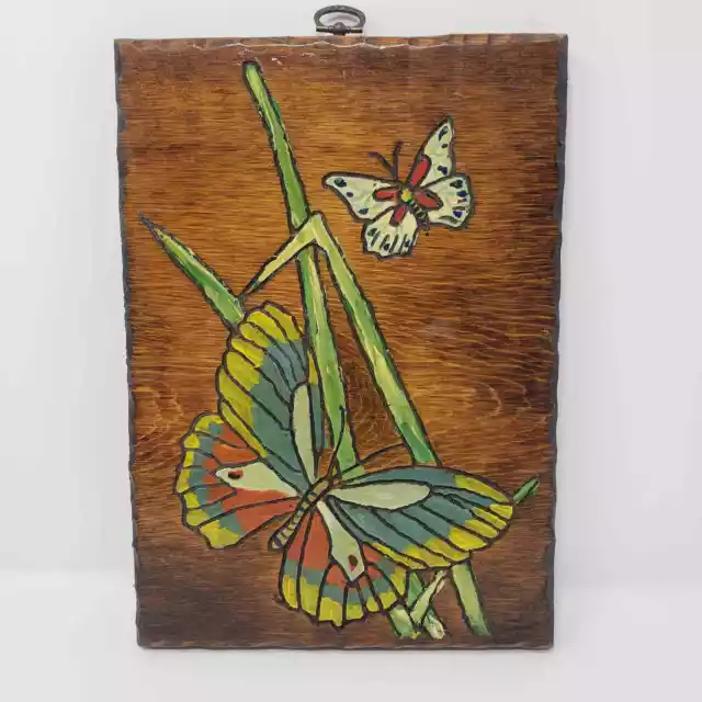 Hand Painted Butterfly Wood Wall Art Hanging Plaque Vintage Rustic Primitive