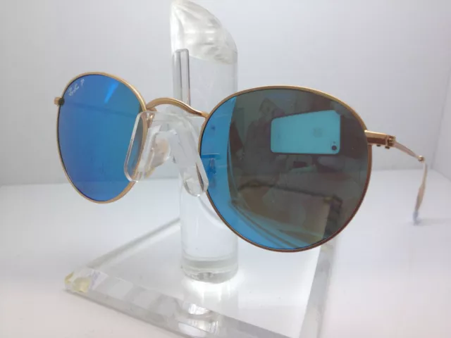 New Ray Ban Sunglasses RB 3447 112/4L  rb3447 MATTE GOLD/BLUE MIRROR POLARIZED