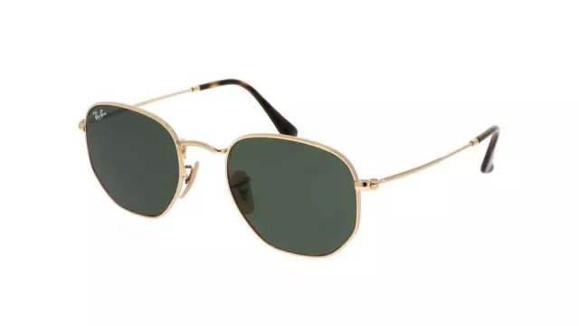 Ray-Ban Hexagonal Flat Sunglasses - Polished Gold Frame with G-15 Green Lens RB