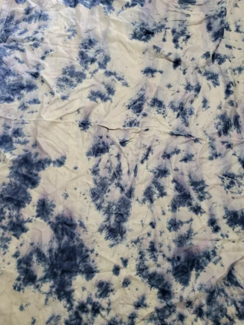 Cotton Linen Damask Embossed Tableclot Tye Dye Blue White Purple 65x68in Vintage