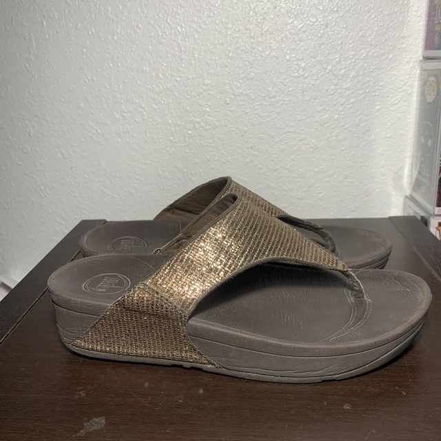 Fitflop Lulu Bronze Shimmer Sandals Flip Flop Style 505-012 Thong Women's Sz 8