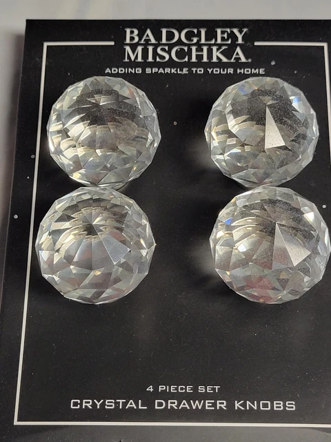 Badgley Mishka Crystal Knob Set of 4 large Drawer or Cabinet Pulls,elegant glass