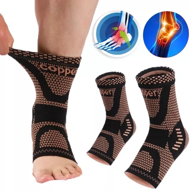 Copper Infused Ankle Brace Foot Support Compression Sleeve Sports Protectors Gym