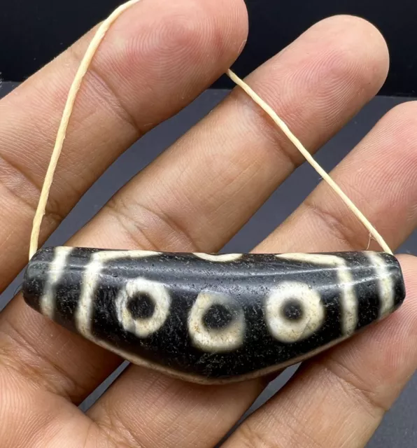 Beautiful Rare Antique Old Budhain Chung Dzi Natural Agate 3 Eyes Magic Bead