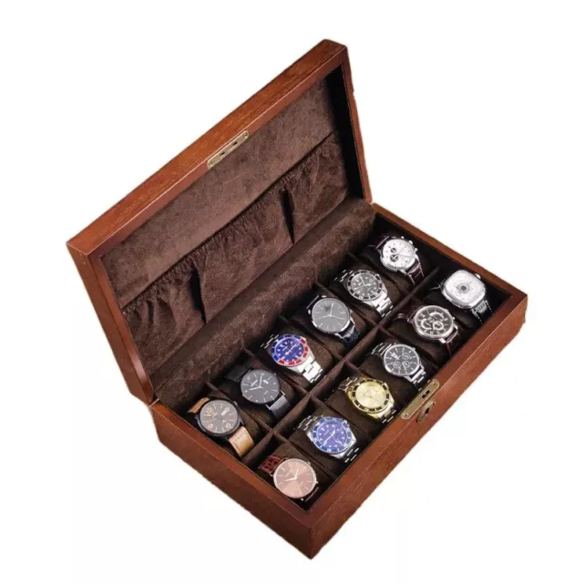 Wooden Watch Storage Box Watch Boxes Organizer Glass Wrist Watches Collection