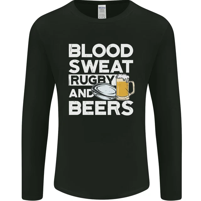 T-shirt a maniche lunghe Blood Sweat rugby e birre divertenti da uomo