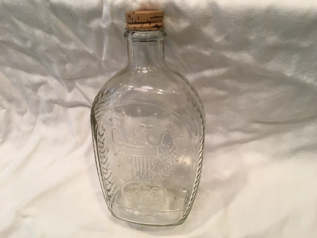 Log Cabin Bicentennial syrup bottle 'American Eagle' design, clear glass