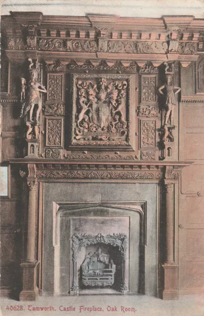 TAMWORTH CASTLE, FIREPLACE, OAK ROOM, Staffordshire - Vintage POSTCARD