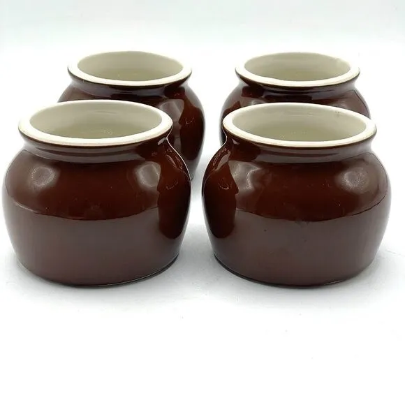 Hall Vintage Brown Glazed Ceramic Mini Bean Pots 461 Set of 4 Cottage Farmhouse
