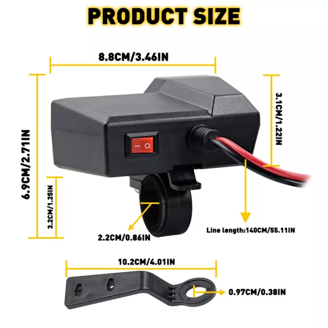 12V Waterproof Motorcycle Accessories Dual Charger USB Power Port Adapter Socket 2