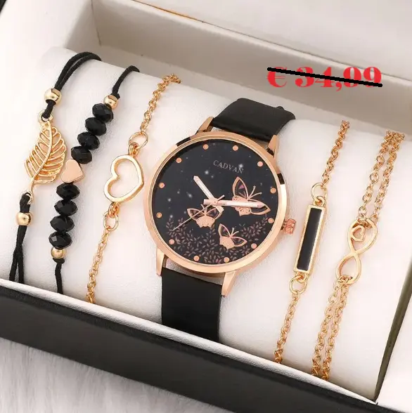 6 pezzi Set moda orologio donna, idea regalo 5 braccialetti e orologio al quarzo
