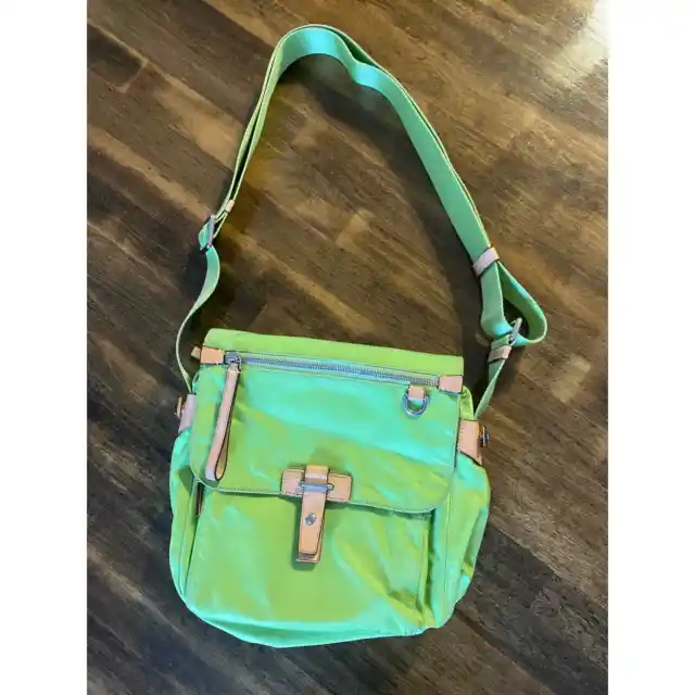 Tumi Lime Green Nylon Crossbody Bag Women's Travel Sling Multi Pocket Purse