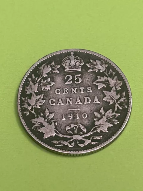 Canada 1910 25 Cents Quarter King Edward Vii Canadian Sterling Silver Coin