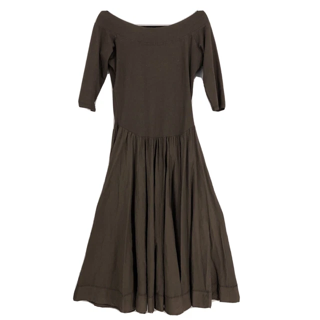 Luna Luz USA Womens Dress A-Line Lagenlook Long Midi Off Shoulder Cotton Brown 8