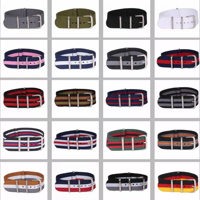 12 14mm 16mm 18mm 20mm 22mm 24mm Solid Stripe nato Wrist Nylon Watch Strap Band