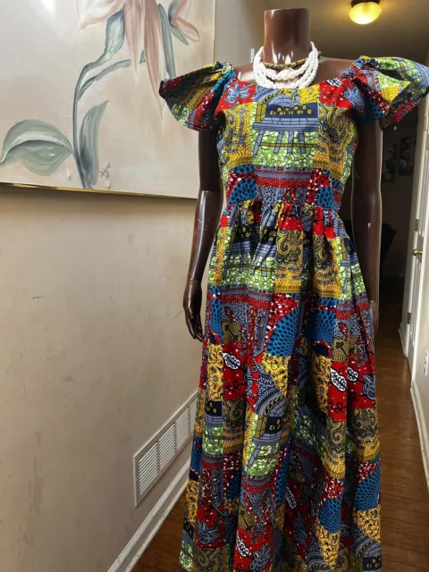 African Print long gown blue Nneka Ankara women clothing  Maxi dress.
