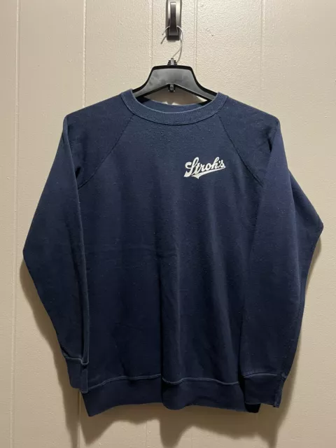 Vtg Stroh’s Liquor & Beer Gusset Sweatshirt Blue Sz M 70s 80s Advertising