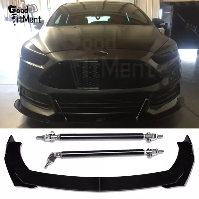 For Ford Focus ST RS MK3 MK4 Front Bumper Lip Spoiler Splitter Black +Strut Rods