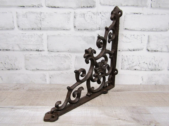 Set of 2 New Cast Iron Shelf Brackets New Antique-Style Fancy 9 1/2" 3