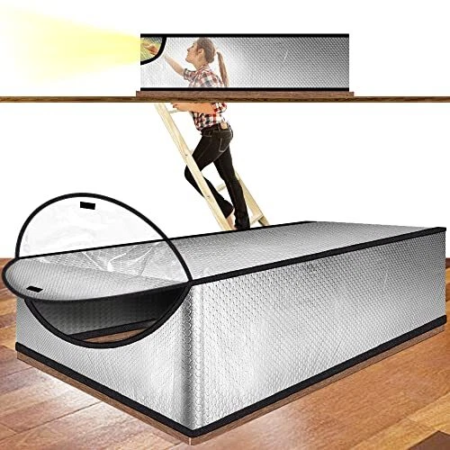 Front Screen Attic Stairs Insulation Cover, Double Zipper Attic Door