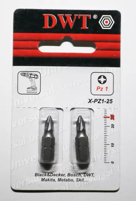 2 Embouts de vissage tête cruciforme  PZ1 x 25 mm Tige 1/4 Pouces  [X-PZ1-25]