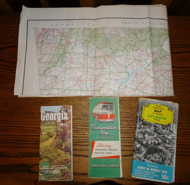 Lot of 4 Vintage Georgia Maps--State, Highway and Atlanta Maps