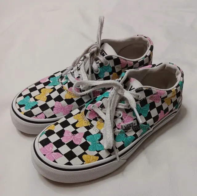 Vans Girls Youth Size 2 Butterfly Checkered Checkerboard Sneaker Shoes