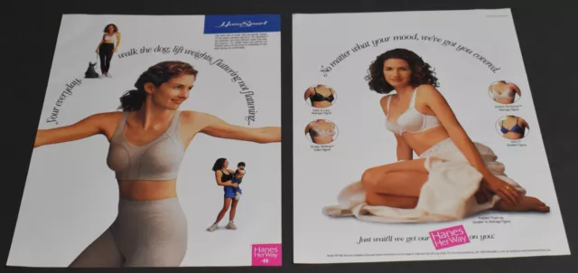 1998 Print Ad Sexy Hanes Her Way Bra Panties Brunette Lady Cotton Curves Art