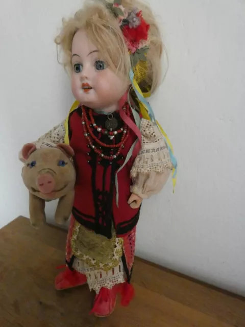 Rare antique Austrian bisque doll Aich Menzel,  A&M, 26 cm, Ukrainian Costume