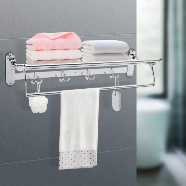 Bathroom Wall Mounted Towel Rack Hotel Rail Holder Storage Shelf Stainless Steel